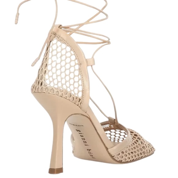 NEW Gianni Bini Reagan Mesh And Leather Ankle Wrap Square Toe Pumps - Picture 2 of 3